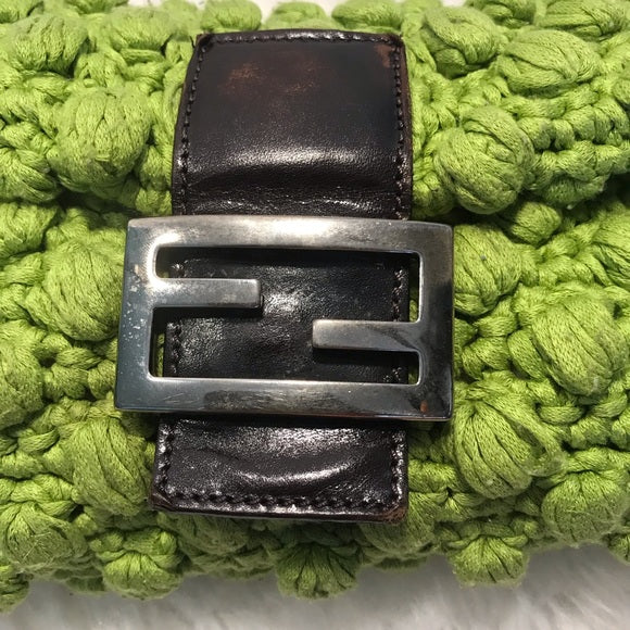 Fendi Green Leather Flat Baguette Bag Mini QBB4MN1LG9000