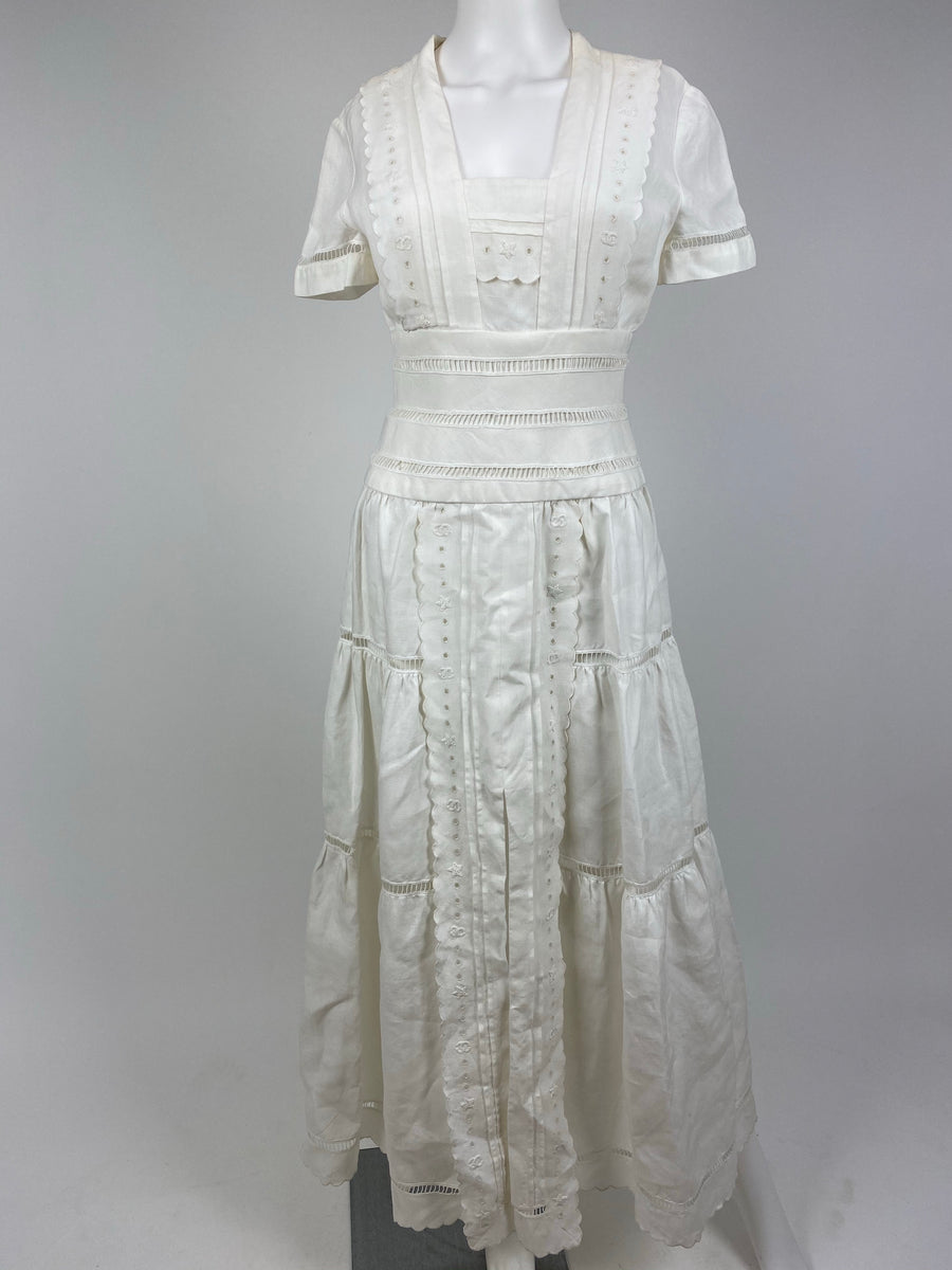 Chanel Linen CC Embroidered Maxi Dress Rad Treasures Chanel Linen CC Embroidered Maxi Dress Rad Treasures