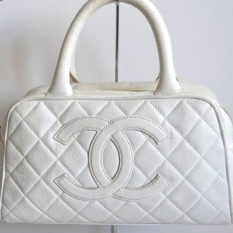 Chanel Mini White Quilted Caviar CC Tote Bag - Rad Treasures