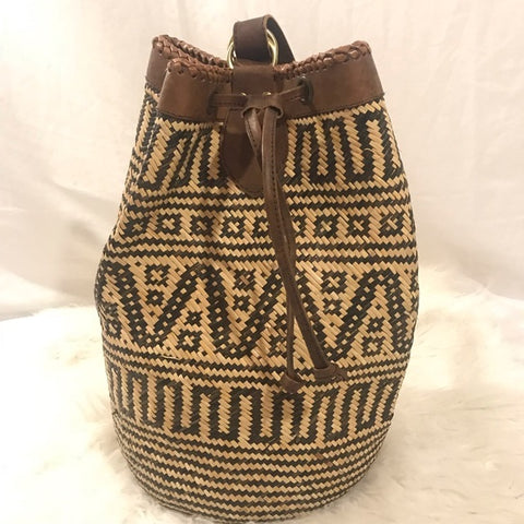 Vintage Handmade Woven Bamboo and Leather Backpack - Rad Treasures