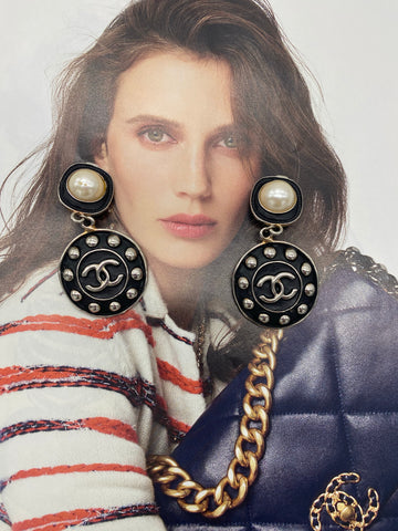 Vintage Chanel Oversized Big CC Pearl Earrings - Rad Treasures