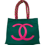 Vintage Jumbo Chanel Blue/Green with Pink CC Logo Tote