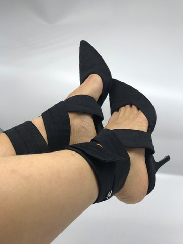 Chanel Black Ankle Strap Wrap Heels - Rad Treasures