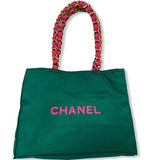 Vintage Jumbo Chanel Blue/Green with Pink CC Logo Tote