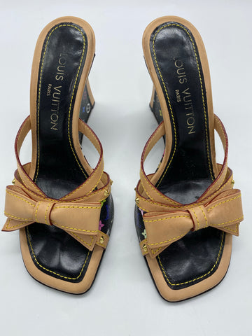 Rare Louis Vuitton Multicolor Murakami Double Strap Monogram Heels Sandals  39.5