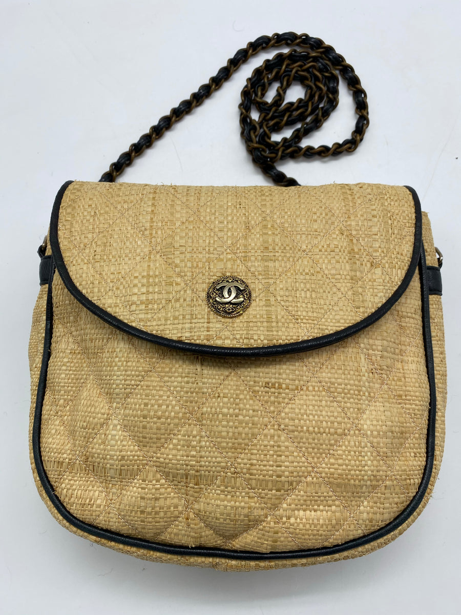 Vintage CHANEL Raffia Straw Framed Bag Vintage CHANEL Handbag 